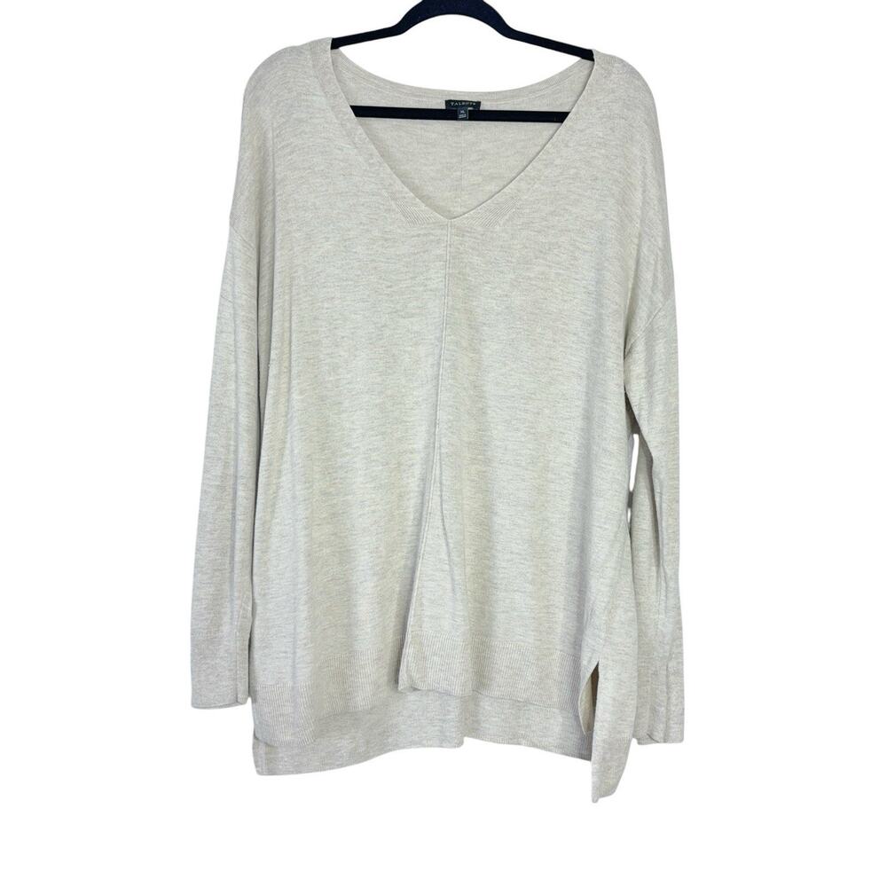Talbots Beige V-Neck Sweater Lightweight Cotton Cashmere Blend Women's Size XL